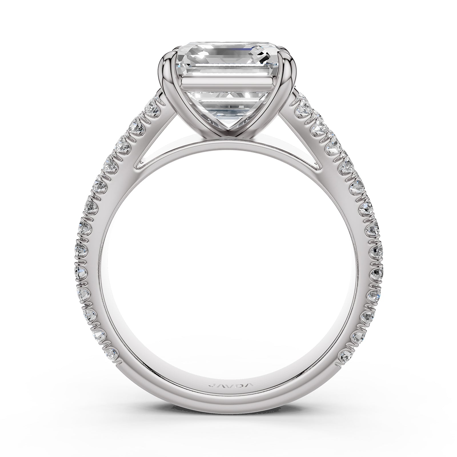 Asscher Split Shank Lab Grown Diamond Engagement French U Pave Set Ring